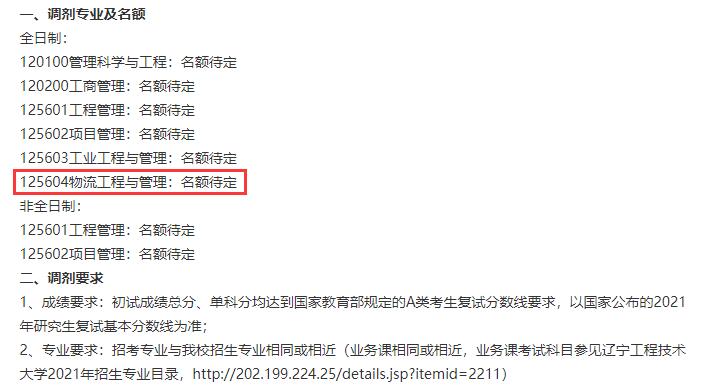 2021物流工程與管理預(yù)調(diào)劑:遼寧工程技術(shù)大學(xué)物流工程與管理專(zhuān)業(yè)預(yù)調(diào)劑信息
